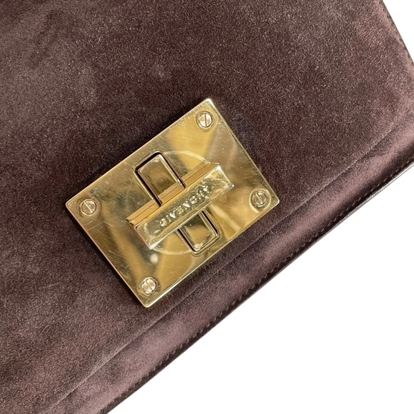 Givenchy Turn-Lock 4G Brown Suede GHW Woven Strap Clutch Handbag - Picture 15 of 15